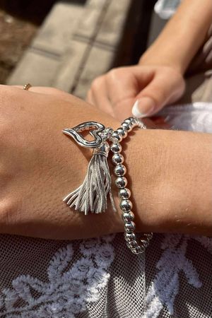 Laundry B Free Spirit Stretch Stacker Bracelet Open Heart & Tassel Silver